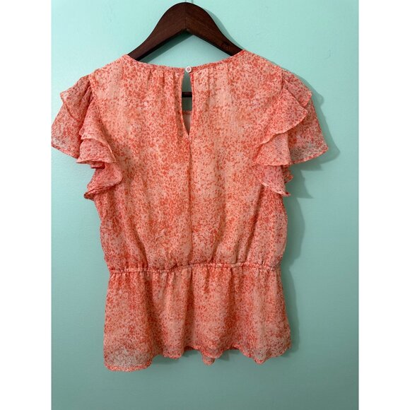 Simply Vera Vera Wang Womens Orange Ruffle Sleeve Blouse Medium Lightweight Shee - Picture 3 of 9